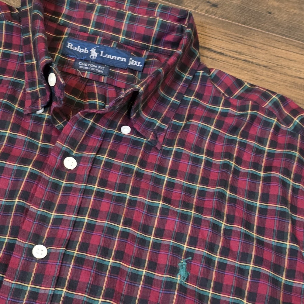 Polo Ralph Lauren Shirt Men XL Button‎ Up Red Tartan Oxford Baggy 90s Cotton